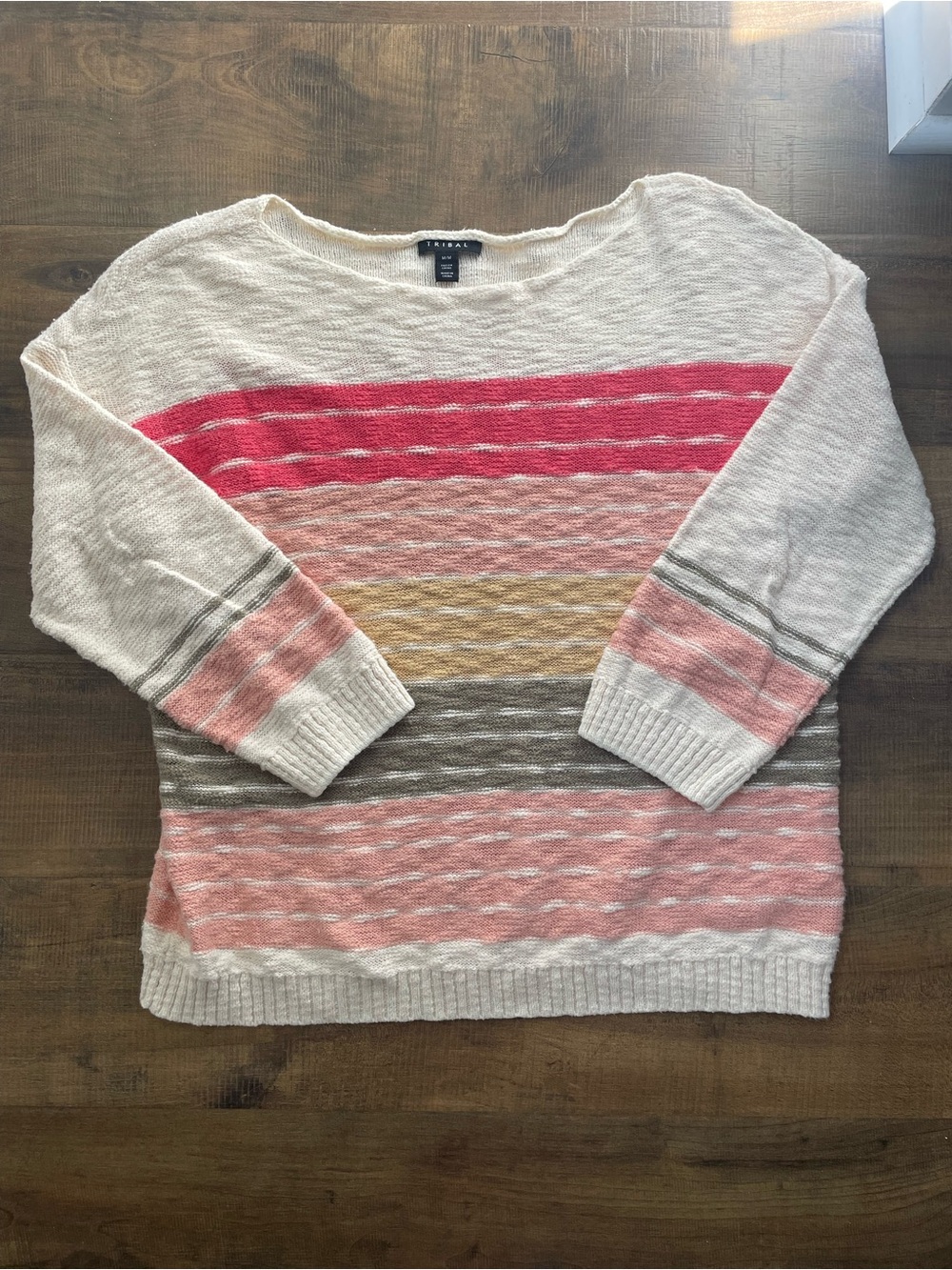 Tribal‎ Lightweight Striped Knit Sweater Medium Boho Coastal Beachy Pullover